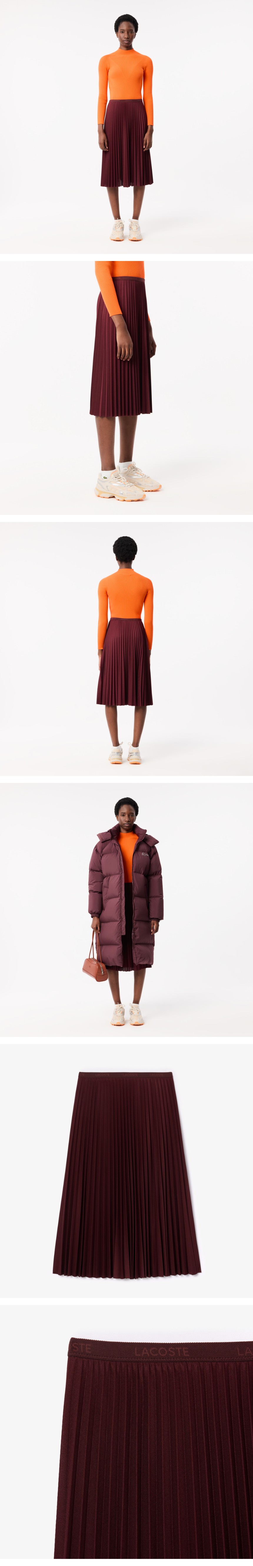 LACOSTE-[라코스테 공식] 여성 피케라이크 롱플리츠스커트 JF8050-54N